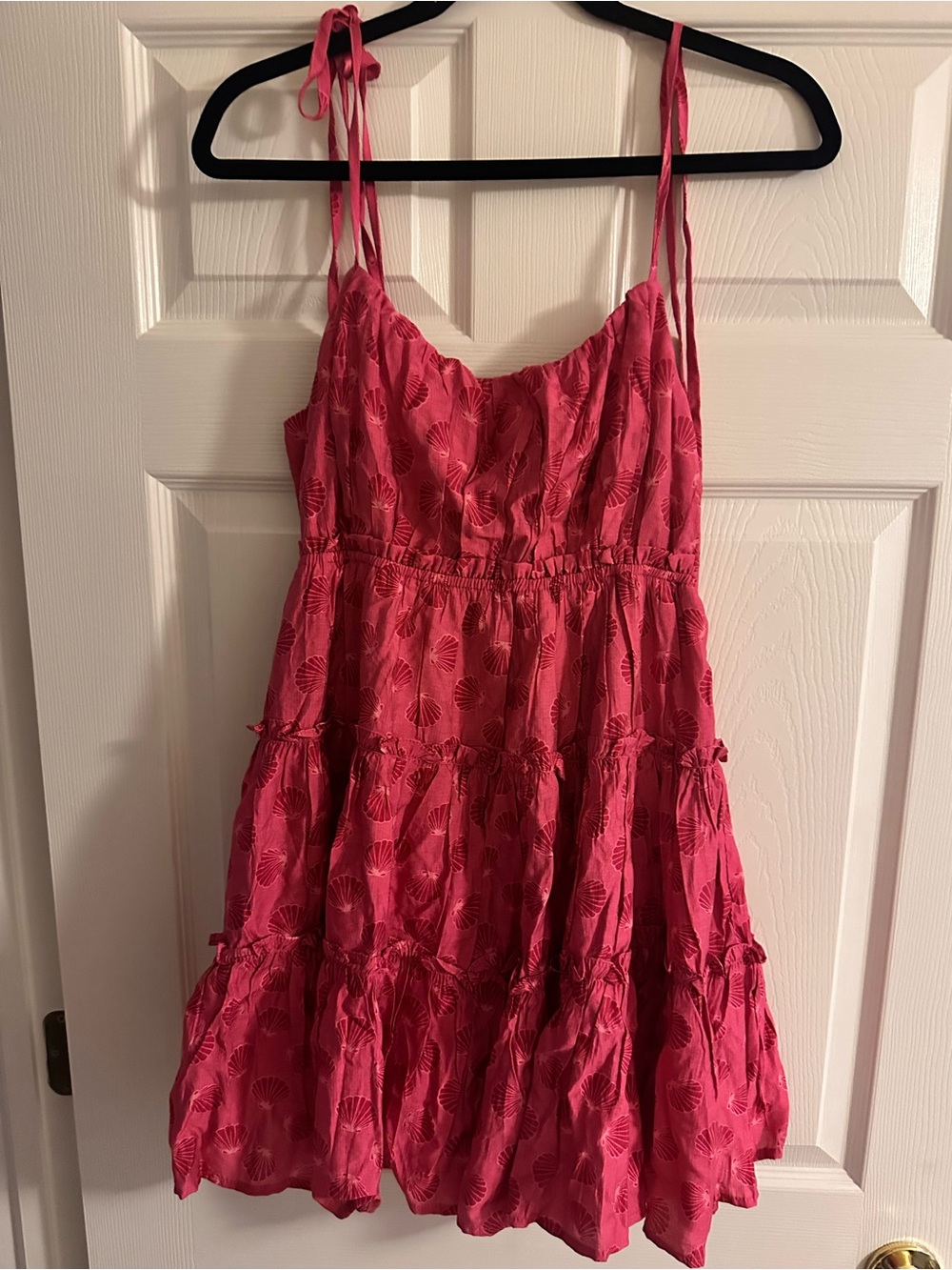 Blu Pepper Pink Seashell Print Tiered Mini Dress Size Large Tie Back